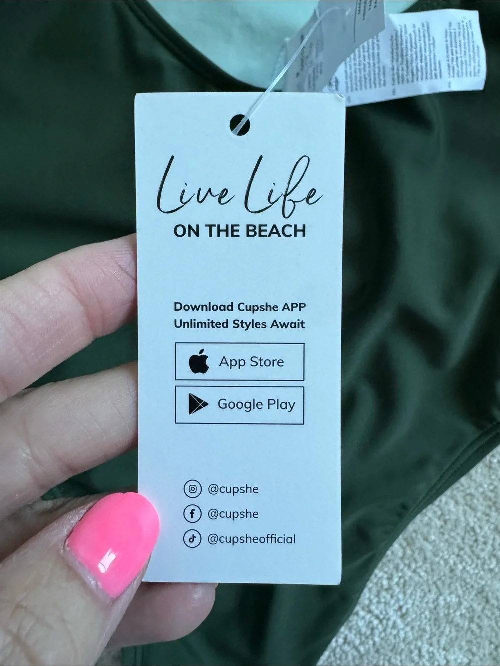 NWT Cupshe Olive Green One-Piece Swimsuit Sz Med Open Back Boho Vacation Preppy